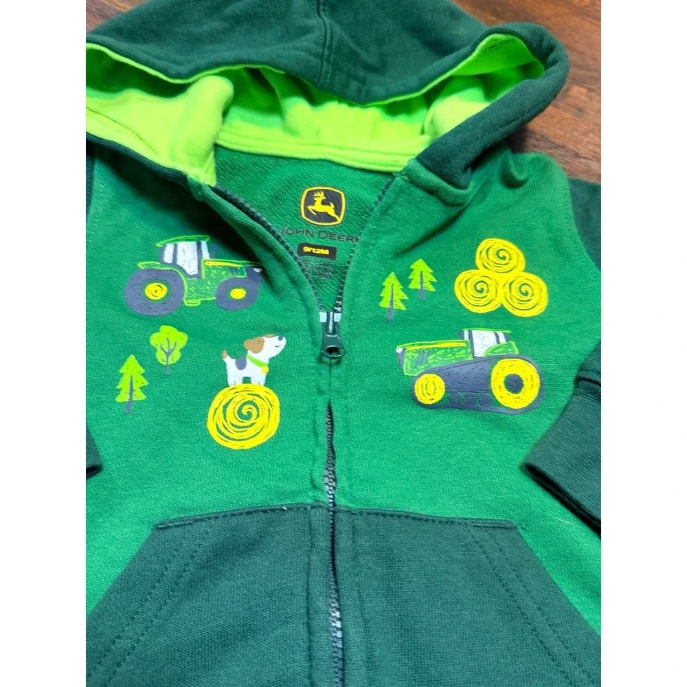 John Deere zip up hooded sweatshirt.  Size 9/12 months. Tractors farm boy